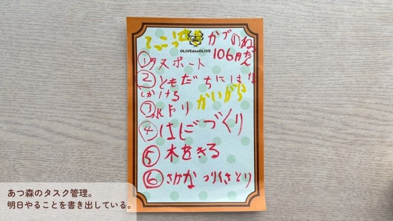 Switch版あつまれどうぶつの森で明日やることを紙に書き出してタスク管理している子どもの様子を書いたブログ用画像